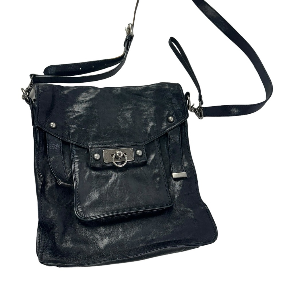 Frye Black Leather Flap Crossbody Shoulder Bag